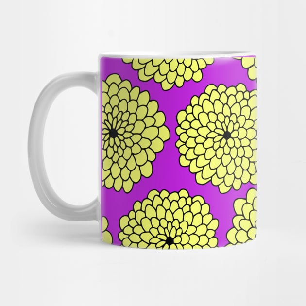 Large Flowers Print - Yellow Purple by HappyCatPrints